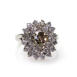 Natural  4.07 ctw Chocolate & Diamond Cluster Ring 14kt White Gold