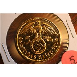 1936 Gold Coated Nazi 5 Marks