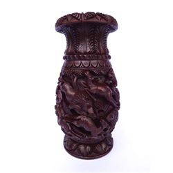 Natural Articrafts Wooden Vase Carvin w/ Animals in Rose Wood Color