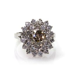 Natural  3.24 ctw Chocolate & Diamond Cluster Ring 14kt White Gold