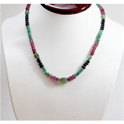 Natural 116.93 ctw Sapphire, Ruby & Emerald Bead Necklace