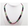 Image 1 : Natural 184.12 ctw Ruby, Emerald & Sapphire Bead Necklace