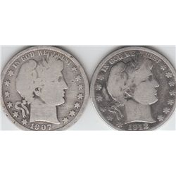 1907-S &1912-D BARBER SILVER HALF DOLLARS