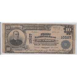 $10 DETROIT NATIONAL CURRENCY 1902 CHARTER 10527