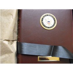 LEATHER BOUND BOOK UNCUT SHEET OF $1 AND $2 2003 VERY SHARP