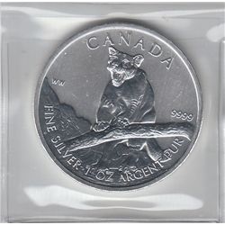 REVERSE PROOF CANADA 1 OUNCE SILVER COUGAR 2012 $5 .999 FINE