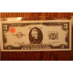 "Twe Dollars" $3 Imitation Currency