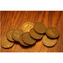 Lot Of 10   3 Pence Coins