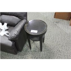 MAHOGANY ROUND END TABLE WITH GRANITE TOP