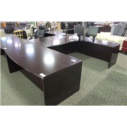 MAHOGANY BOW FRONT U-SHAPED DESK WITH PEDESTAL