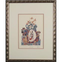 Elgi D Signed Judaic Art Print Davids Harp Framed