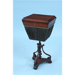 A LATE REGENCY BRAZILIAN ROSEWOOD WORK TABLE, the rectangular top opening to reveal a later fitted t