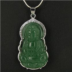 45twc Green Jade Buddha White Gold Vermeil Pendant (JEW-3599)