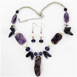 Amethyst & Crystal Necklace Earring Set (JEW-3447)