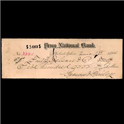 1894 Bank of Ellicottville Cashiers Check (COI-3268)