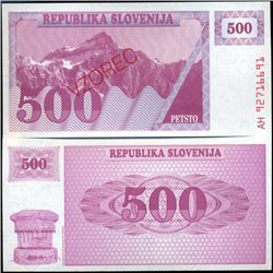 1991 Slovenia 500 T Specimen Crisp Unc Note (CUR-06337)