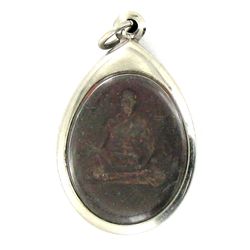 Vintage Thai Clay Monk Amulet in Nickel Pendant Case (ANT-1232)