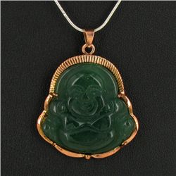 55twc Green Jade Buddha White Gold Vermeil Pendant (JEW-3601)