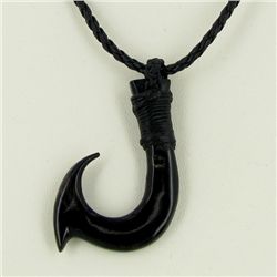 Black Buffalo Horn Fishook Necklace (JEW-3577)