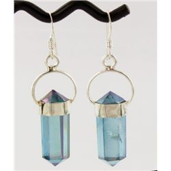 30twc Aqua Aura Quartz Crystal Sterling Earrings (JEW-1719)