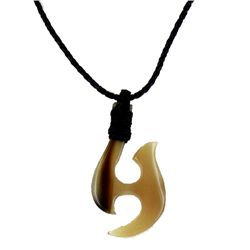 Rare Buffalo Horn Hawaii Fishhook Pendant Choker (JEW-2232)