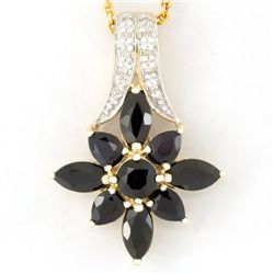 2.80Ct Black Sapphire 10 Diamond 9K Gold Pendant (JEW-9085X)