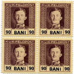 1918 Romania 80b Austria Occupation Carl 4 Block Variety (STM-0466)