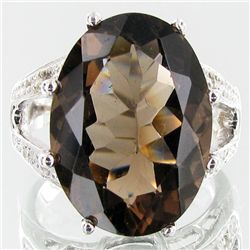 39.75twc Smoky Quartz Diamond Sterling Ring (JEW-3424)