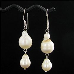 Baroque Double White Saltwater Pearl Earrings (JEW-3625)