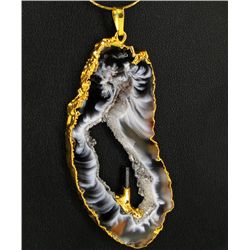 54ct Druzy Agate Tourmaline Pendant Gold Vermeil (JEW-1742)