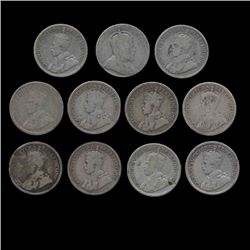 1910-36 Canada 10c 11pcs G+/VF (COI-8588)