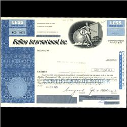 1970s Rollins International Stock Certificate Scarce Blue (COI-3350)