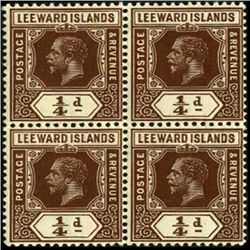 1912 Leeward Isl 1/4p George V Block of 4 (STM-0516)