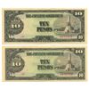 1944 WW2 Japanese Occupation 10 Pesos pair  (COI-1033)