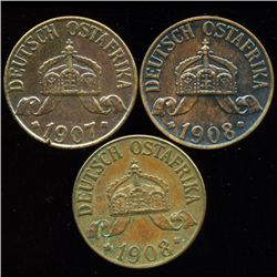 1907/8 Germany E. Africa XF/AU 3Pcs. (COI-9768)