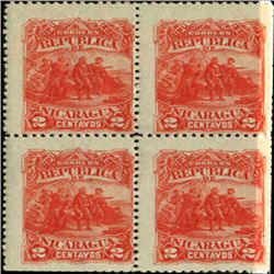 1892 Nicaragua 2c UPU Block of 4 (STM-0435)