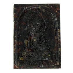 Vintage Thai Clay Monk Tiger Amulet in Nickel Pendant Case (ANT-1148)