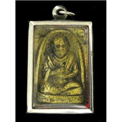 Vintage Thai Clay Amulet 1980s Monk & Rama 5 (ANT-1254)