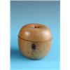 Image 1 : A LATE GEORGE III PEARWOOD TEA CADDY, circa 1800, of apple form, the hinged cover surmounted by a tu