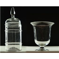 GLASS CANISTER AND VASE.
