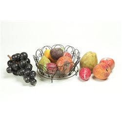 GROUP OF STONE FRUIT IN WIRE BASKET.