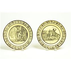 TWO CANARYWARE PLATES.