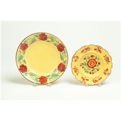 TWO CANARYWARE PLATES.