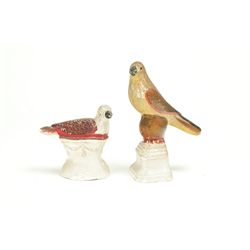 TWO CHALKWARE BIRDS.