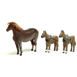 THREE CARVED HORSES.