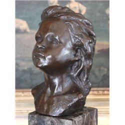 Lovely Female Child Portrait Bust Bronze Sculpture Aft