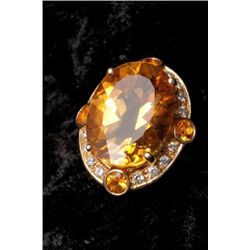 14KT yellow gold ladies citrine and diamond ring