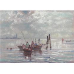 MWF1383M 5x7 Oil on Board Depiciting Fisherman Scene