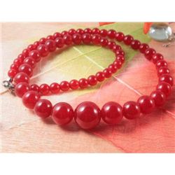 Pretty Red Jade Bead Necklace 17~  MWF1059