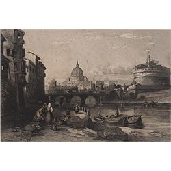 ORIGINAL Antique PRINT scene BRIDGE OF ST. ANGELO ROM
